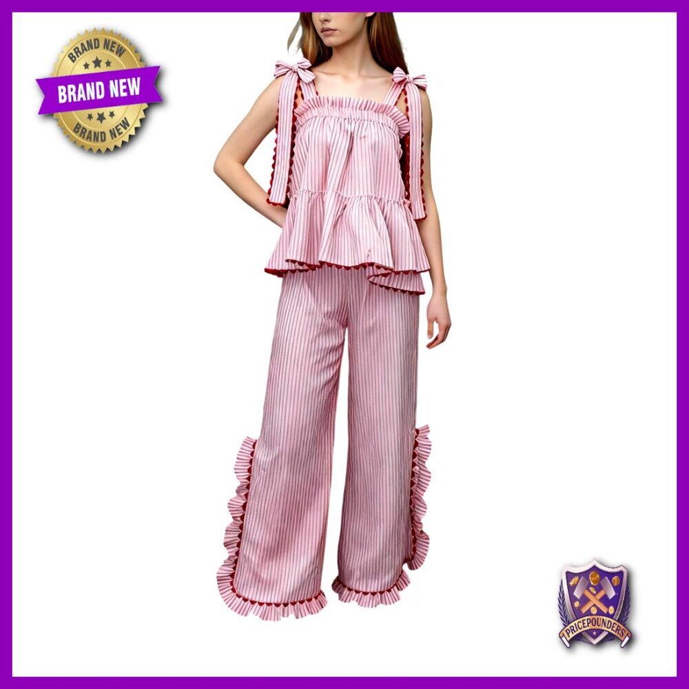 Large Polyester Pajama Set Sleeveless Tie Shoulder Babydoll Top Side Split Pants